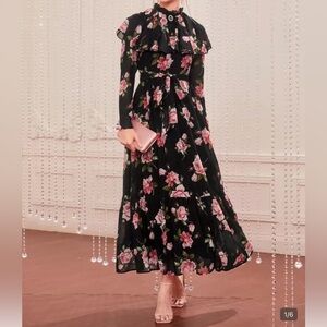SHEIN Black Maxi Dress with Pink Floral Print